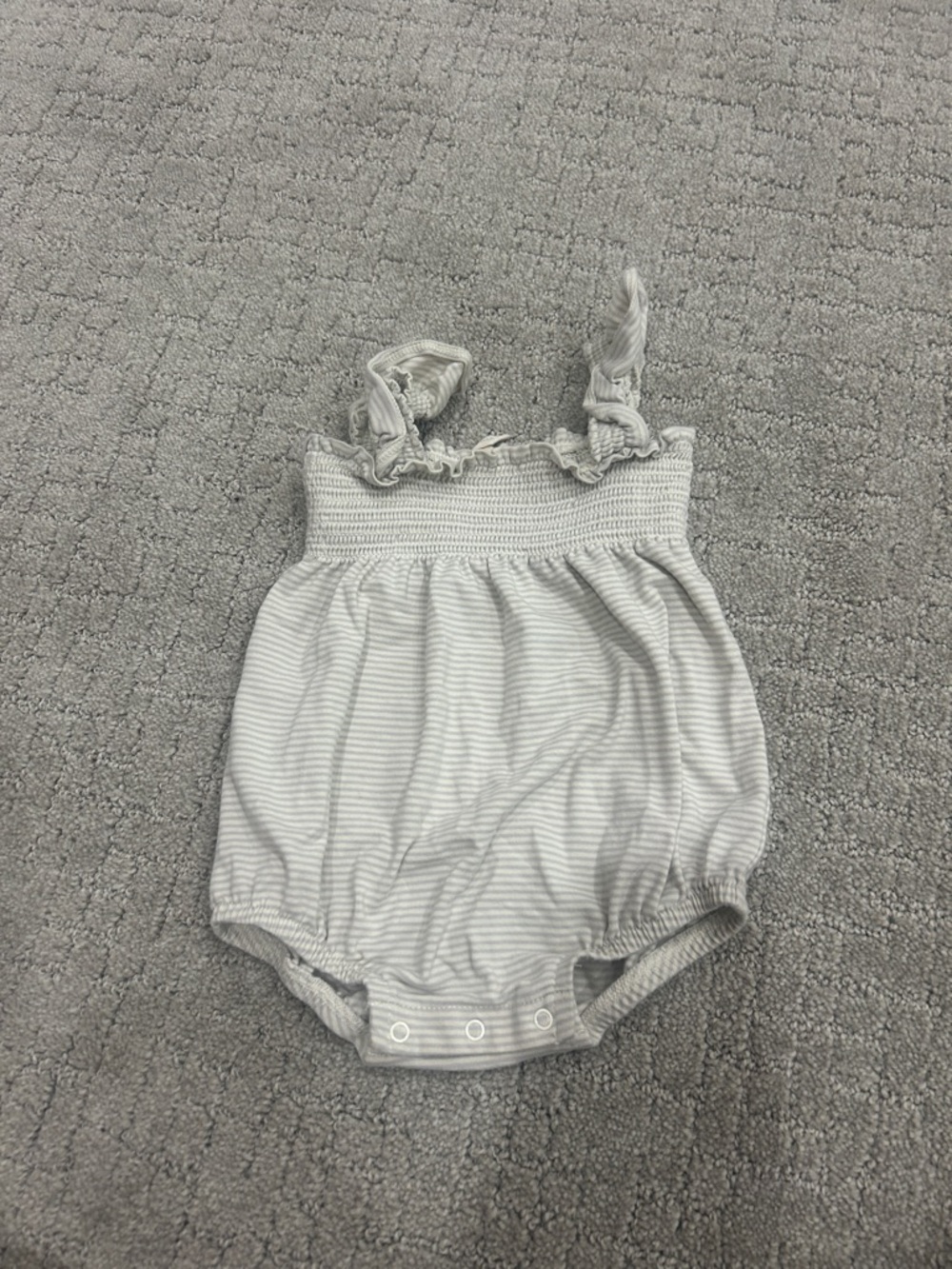 Quincy Mae Baby One-Piece Romper in Light Gray Stripes